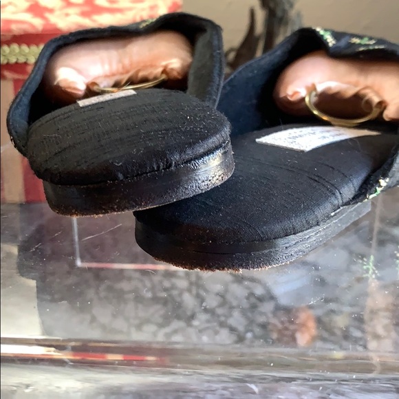 AMY JO GLADSTONE SLIPPERS VTG BLK RAW SILK SZ M - Picture 4 of 5